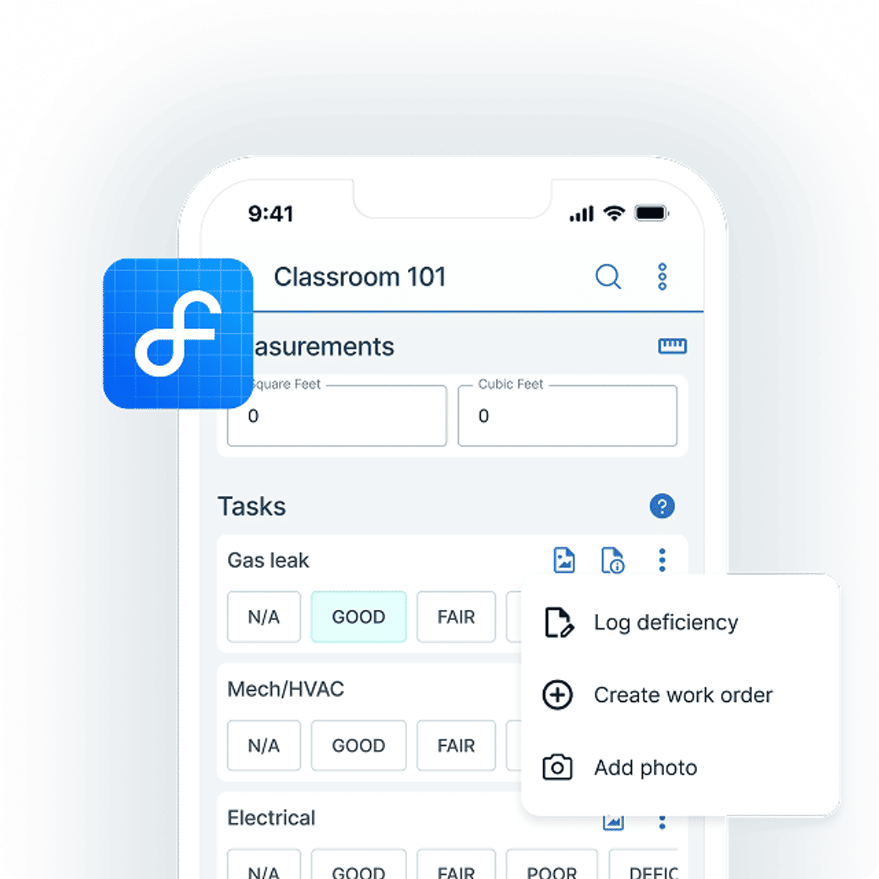 Facilitron Works mobile app and FIT inspection tablet side by side