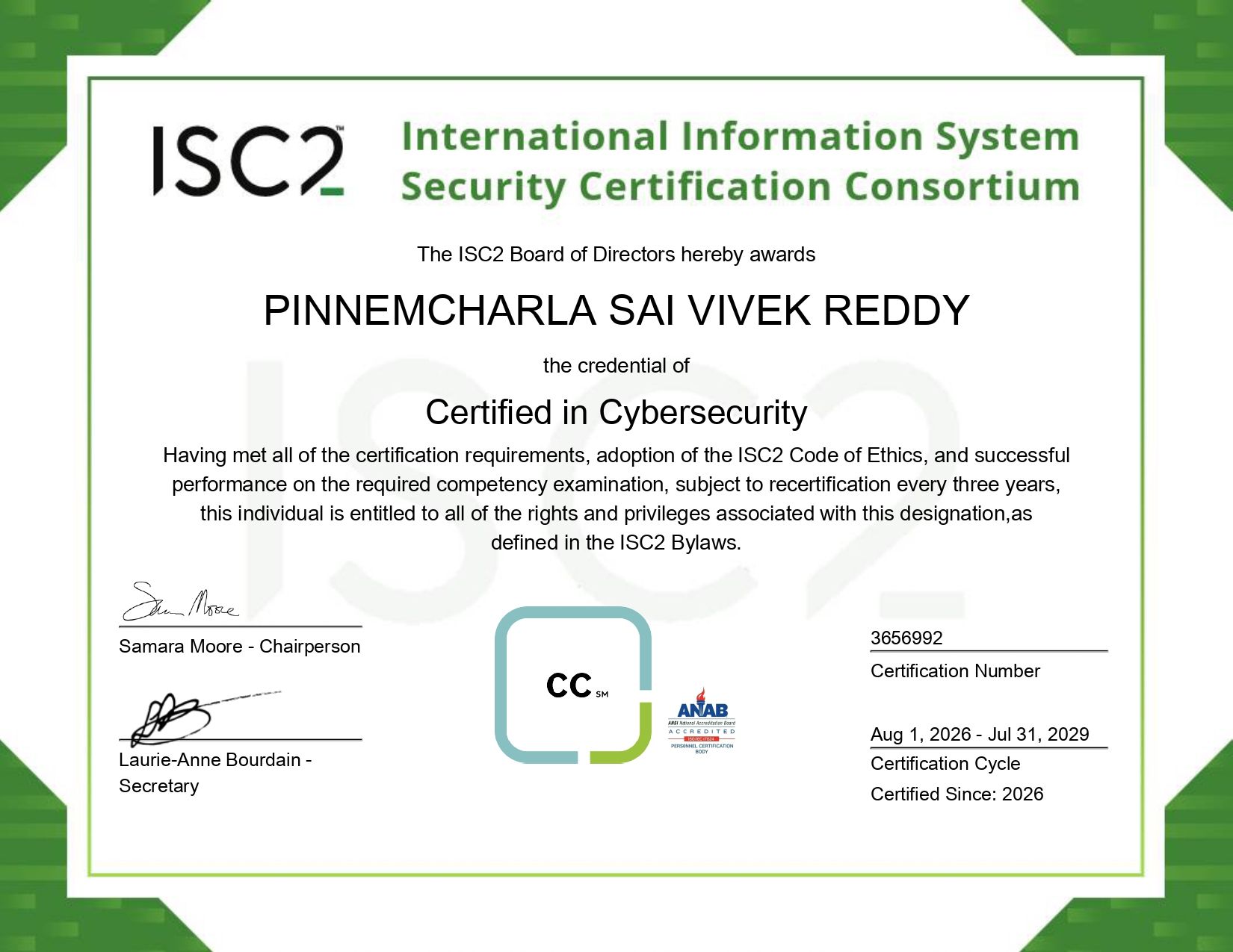 ISC2 Certified in Cybersecurity (CC)