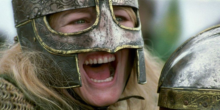 Eowyn screaming while wearing a helmet in The Lord of the Rings Return of the King (1)