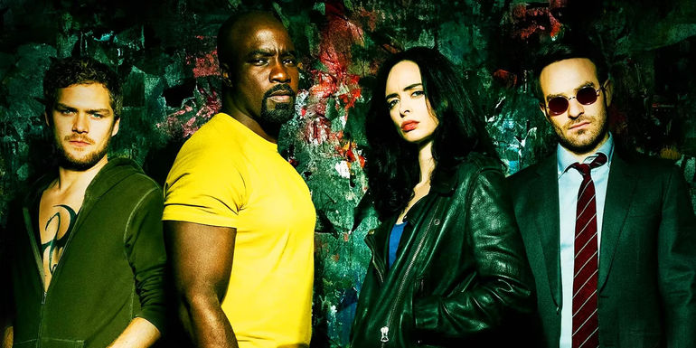 Iron Fist, Luke Cage, Jessica Jones and Daredevil in a poster for The Defenders