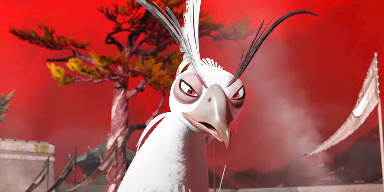 Lord Shen looking downward with an evil smirk in Kung Fu Panda 2