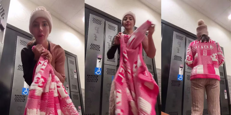 90 Day Fiancé star Jasmine Pineda putting on coat in front of locker