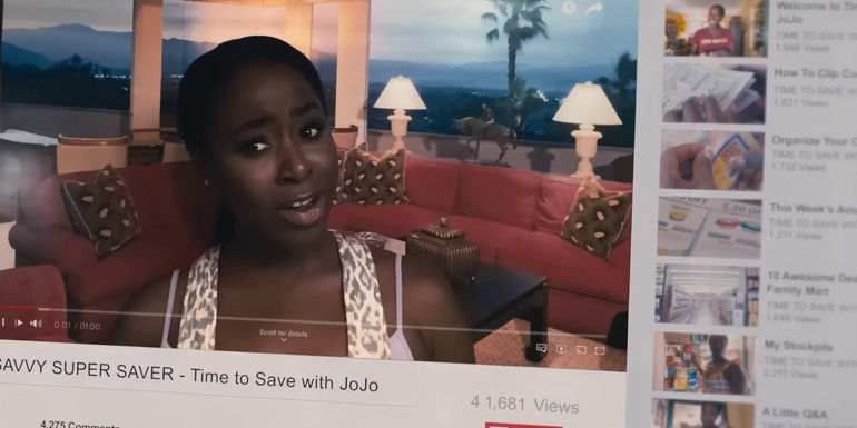 JoJo advertising Savvy Super Saver on YouTube in Queenpins