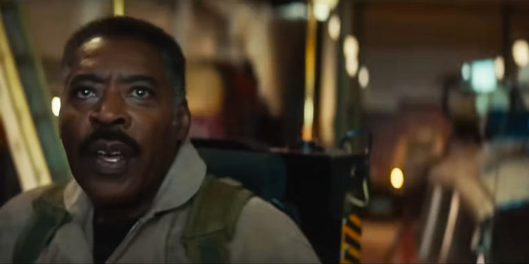 Ernie Hudson looking shocked in the Ghostbusters Frozen Empire Trailer
