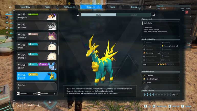 Univolt Paldeck entry in Palworld