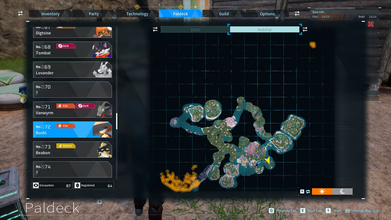 Bushi habitats in Palworld