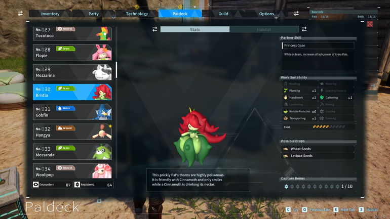 Bristla paldeck entry in Palworld