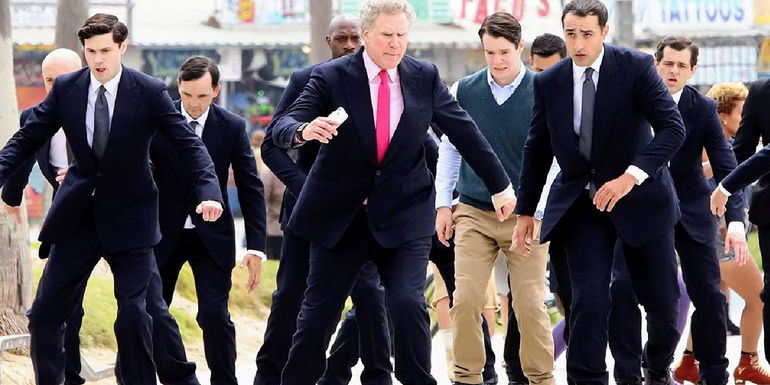 Will Ferrell and the Mattel board rollerblading in Barbie
