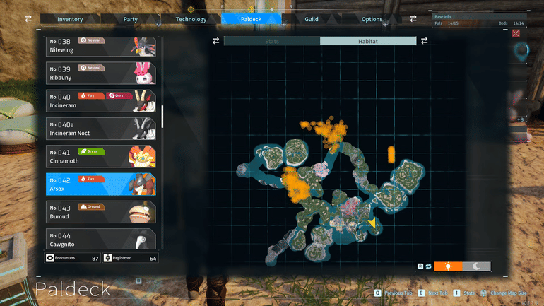 Arsox habitats in Palworld