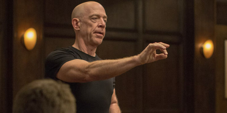 Terence Fletcher (JK Simmons) conducting with intensity in Whiplash