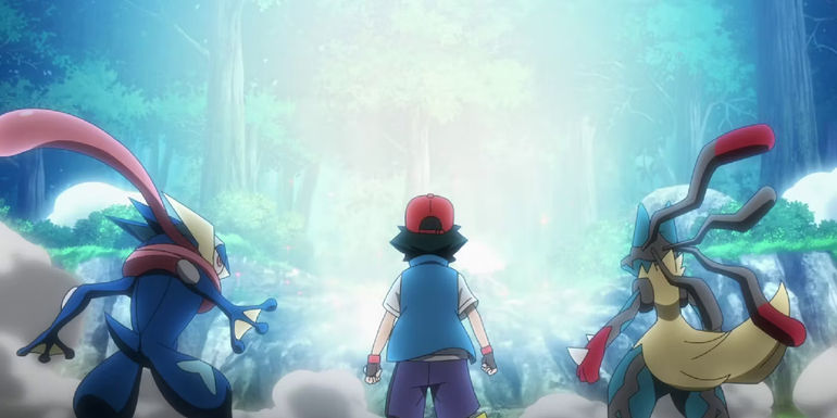 Ash, Lucario, and Greninja From the Pokemon Anime