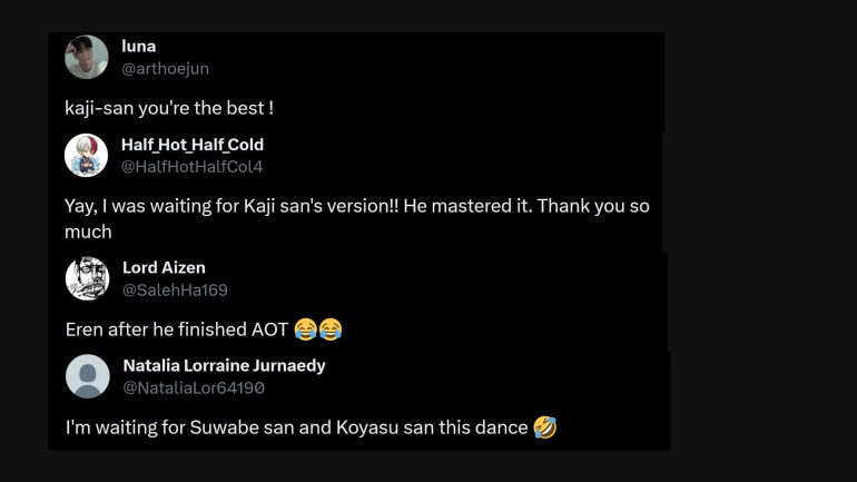 Fans reacting to the dance by voice actors (Image via Sportskeeda/X)