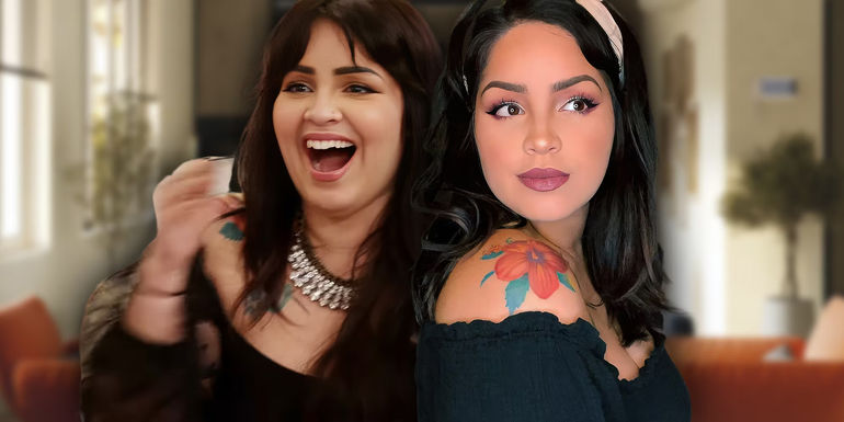 Tiffany Franco from 90 Day Fiancé wearing black off shoulder dresses in two photos to show her weight loss progress