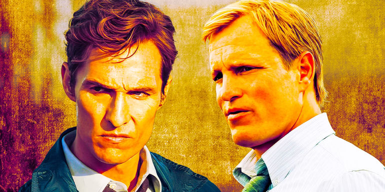 Matthew McConaughey as Detective Rust Cohle and Woody Harrelson as Detective Marty Hart from True Detective Season 1