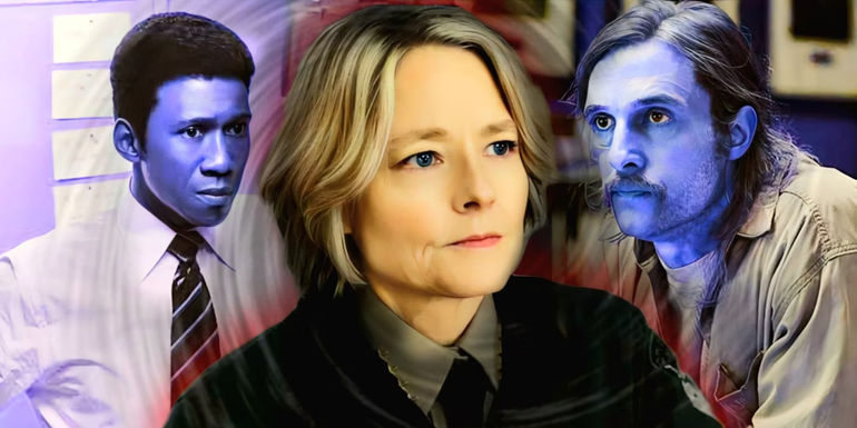 Mahershala Ali as Hays, Jodie Foster as Danvers, and Matthew McCounaghey as Rust in True Detective