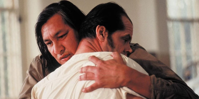 Chief hugs McMurphy in One Flew Over the Cuckoo's Nest