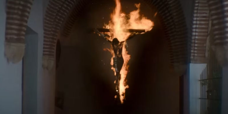 A crucifix burns inside the convent in Sister Death