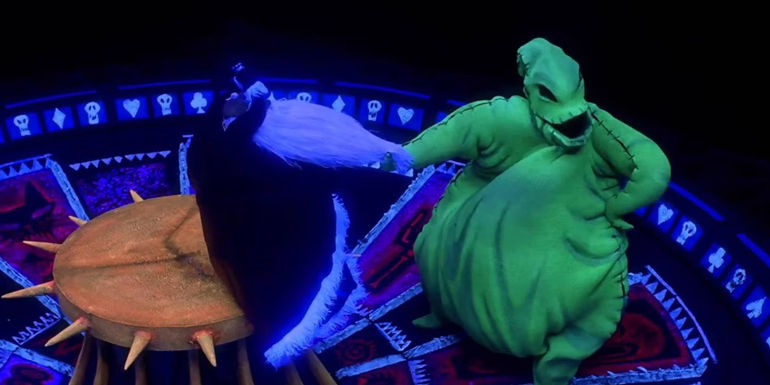 Oogie Boogie capturing Santa Claus in the Nightmare Before Christmas