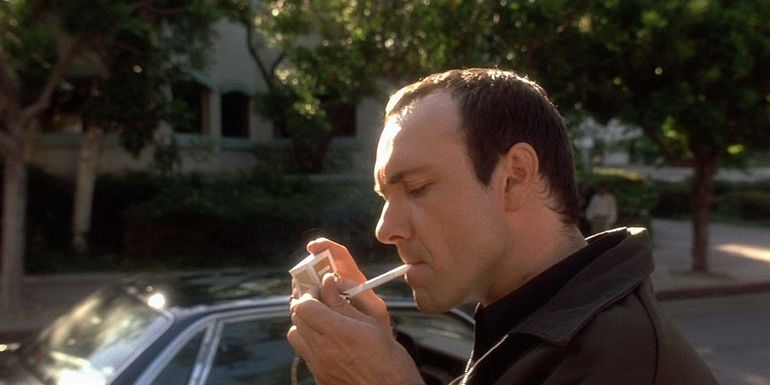 Keyser Söze (Kevin Spacey) lights up a cigarette in the ending of The Usual Suspects