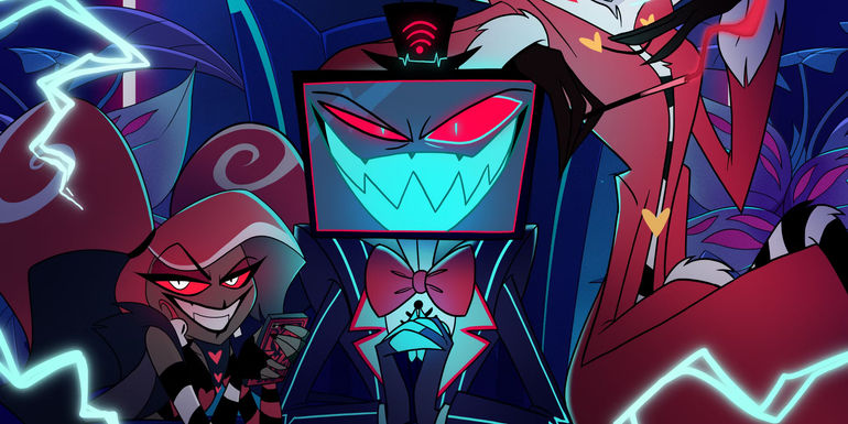 Vox Velvette and Valentino in Hazbin Hotel looking menacing.