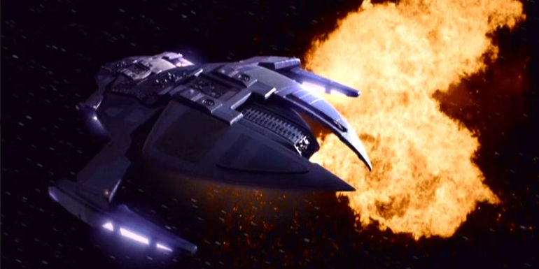 Dominion cruiser is hit with large explosion DS9 A Call to Arms