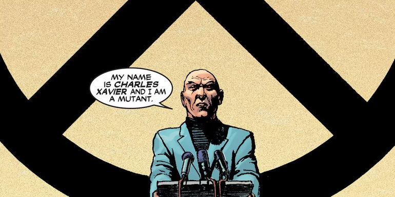 Image of Professor X announcing he is a mutant.