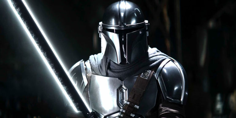 Din Djarin wields the Darksaber as he prepares to duel Paz Vizsla on Glavis in The Book of Boba Fett episode 5