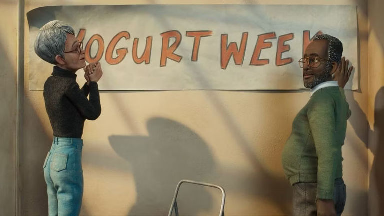 In The Know Barb and Carl putting up a banner that says 