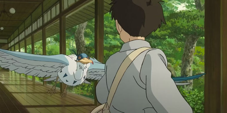 Mahito looking at the heron in The Boy and the Heron