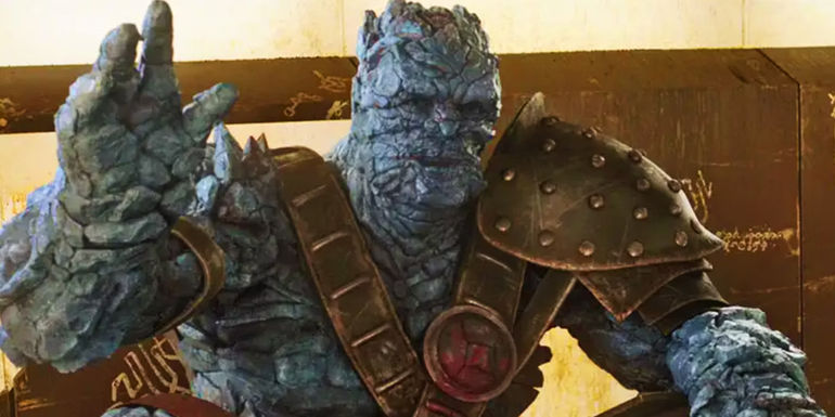 Korg in gladiator armor in Thor Ragnarok