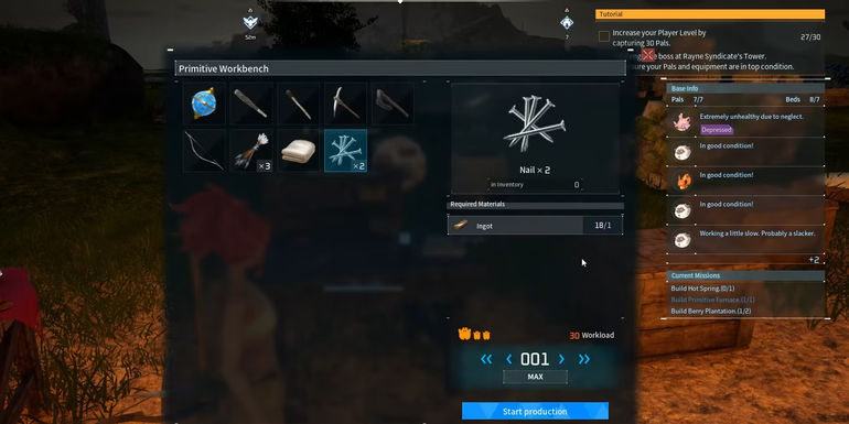palworld create nails via primitive workbench
