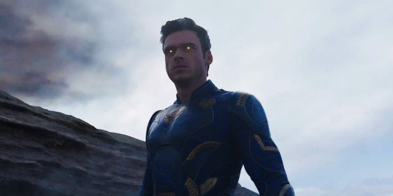 Richard Madden's Ikaris with glowing eyes in Eternals