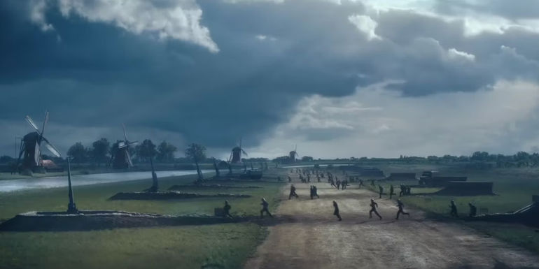 German soldiers running to defend against bombers in Masters of the Air