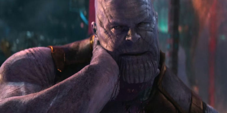 Josh Brolin as Thanos clutching his neck in Avengers: Infinity War