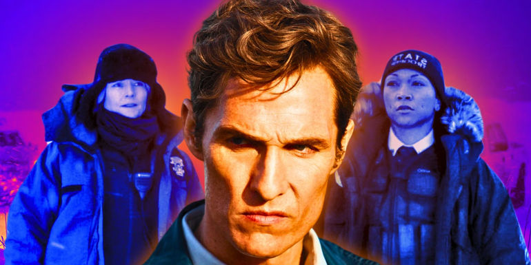 Jodi Foster as Danvers, Matthew McConaughey as Rust, and Kali Reis as Navarro in True Detective