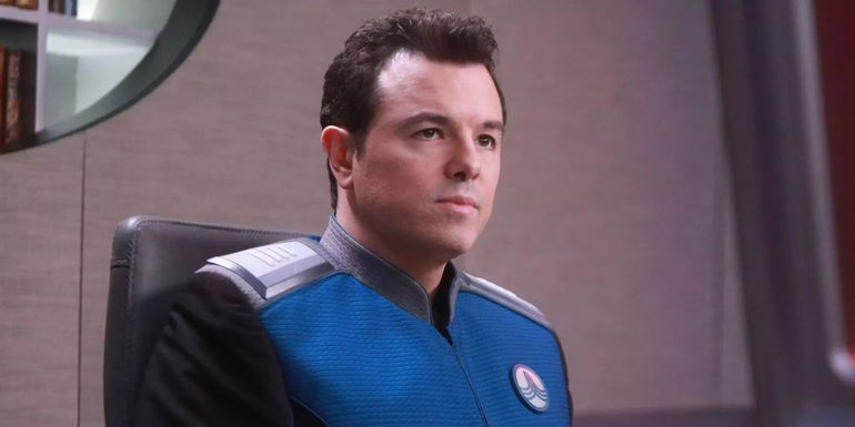 Seth MacFarlane as Captain Ed Mercer looking stern in The Orville