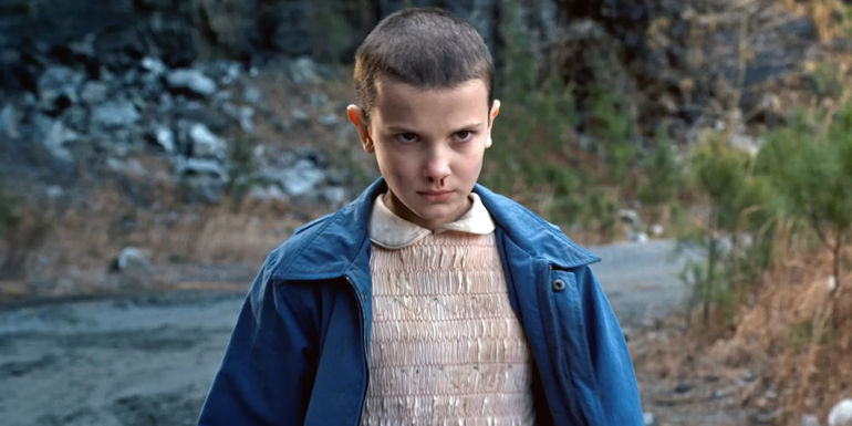 Millie Bobby Brown as Eleven with a bloody nose in Stranger Things