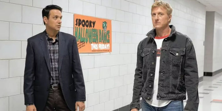 Johnny and Daniel Standing in a School Hallway in Cobra Kai