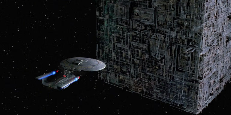 Star Trek TNG Q Who Enterprise-D Borg cube