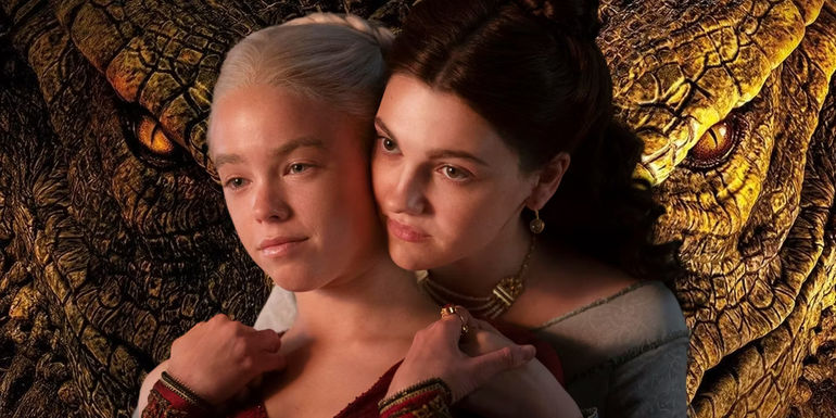 Milly Alcock in front of a Dragon in House of the Dragon