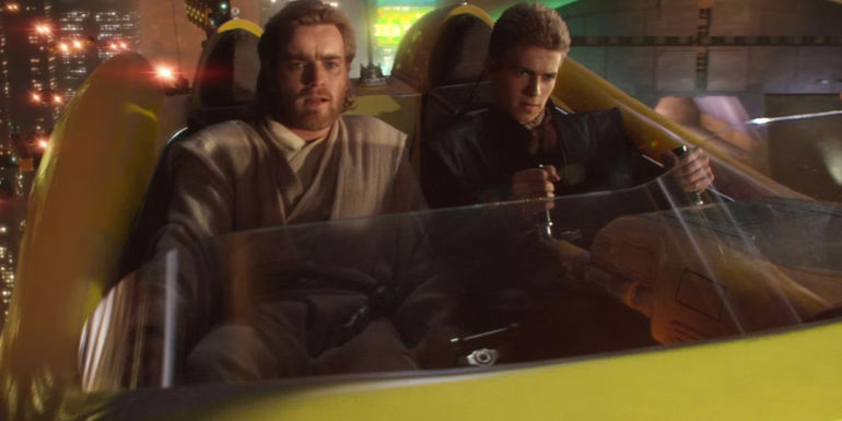 Anakin and Obi-Wan Chase Zam Wesell in Attack of the Clones