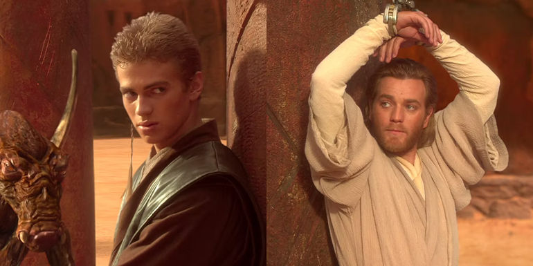 Obi-Wan Kenobi scolds Anakin Skywalker on Geonosis in Star Wars: Attack of the Clones