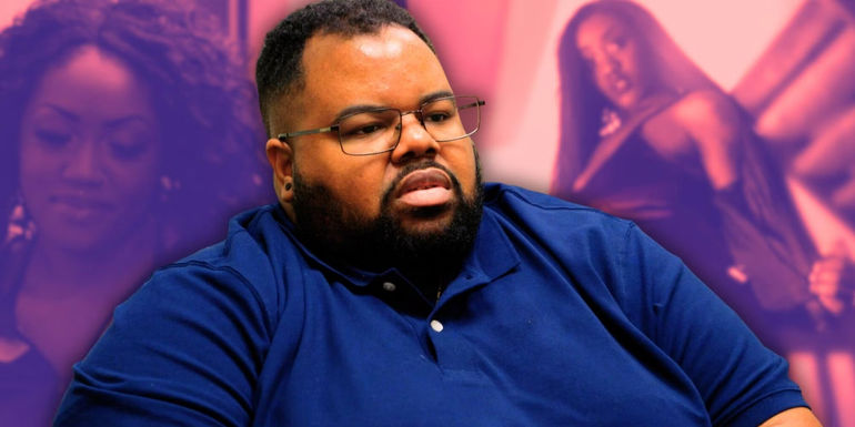 Tyray from 90 Day Fiance wearing blue shirt with worried expression and Carmella from 90 Day Fiance