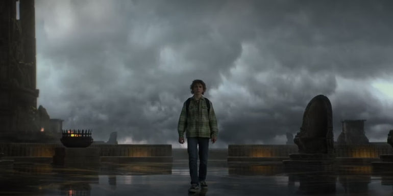 Percy Jackson walking through the throne room of Olympus