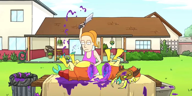 Summer chops up an alien corpse in Rick and Morty season 7 trailer