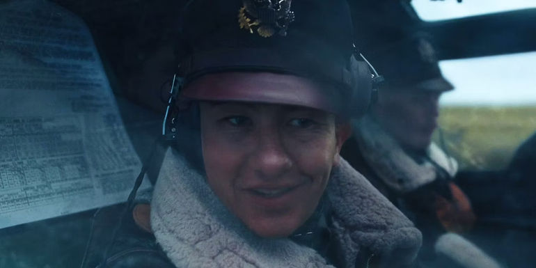 Barry Keoghan as Curtis Biddick in a plane in Masters of the Air