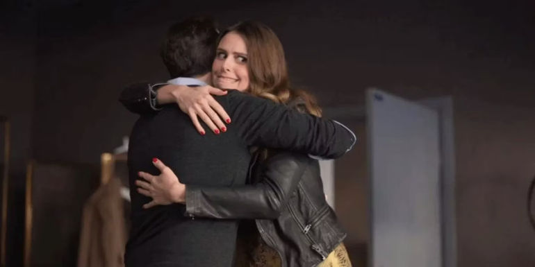 Sassy hugs Ted in Ted Lasso