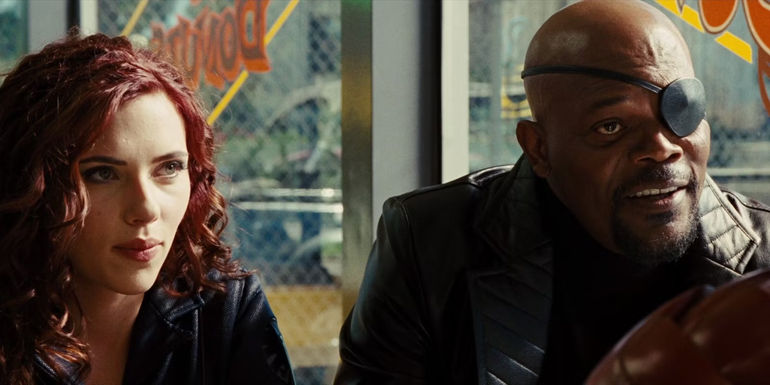 Black Widow and Nick Fury in Iron Man 2