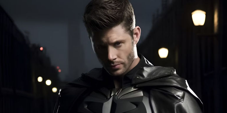Fan art of Jensen Ackles as Batman with a modernized suit.