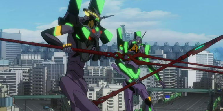 Rebuild of Evangelion: Unit 01 battles Unit 13.